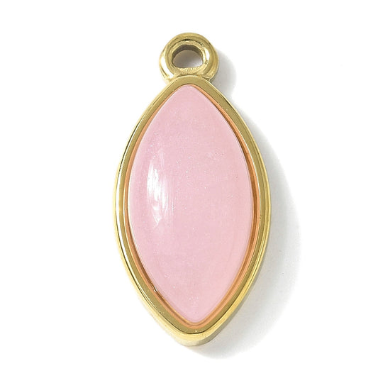 Pendentif pierre naturelle en acier or forme d'oeil de cheval