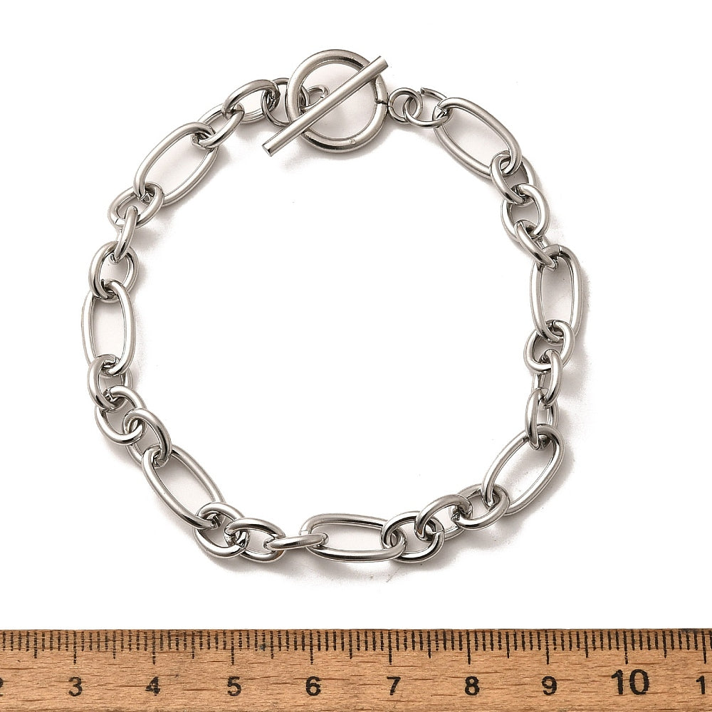 Bracelet acier inoxydable argent duo de maille fermoir en T