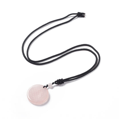 Collier quartz rose avec fleur de vie gravé sur cordon