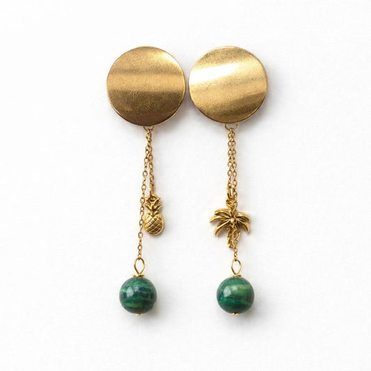 Boucle d'oreille - Bébour - Malachite | Tropical