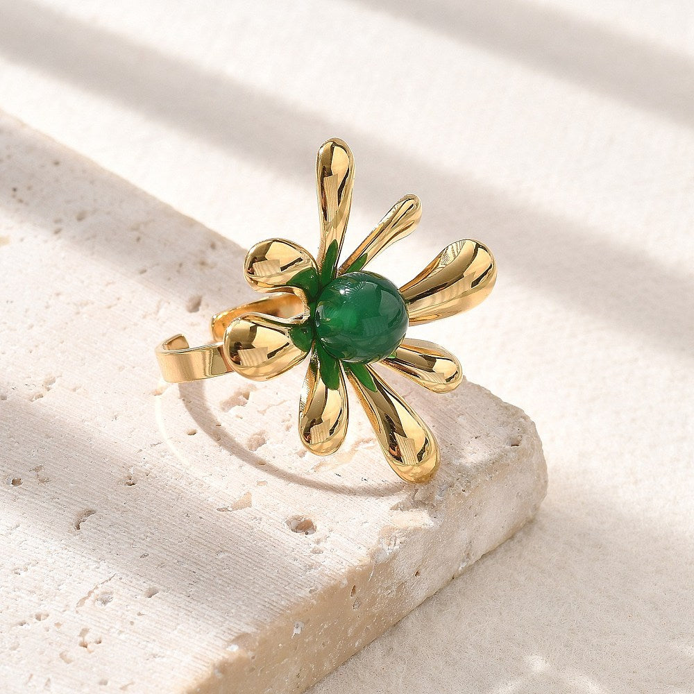 Bague fleur jade malaisien