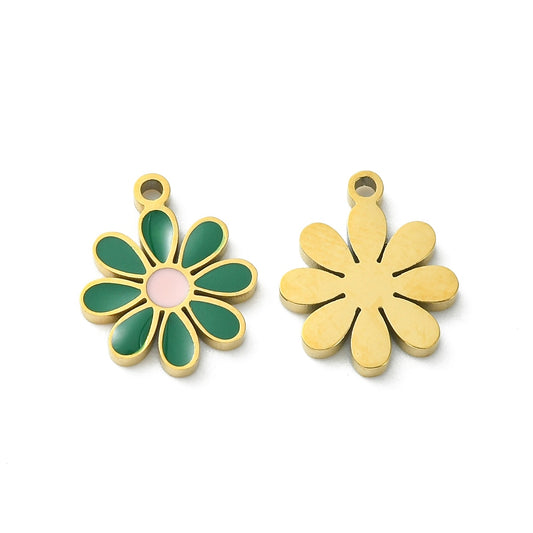 Charm Nature - Fleur émaillé verte