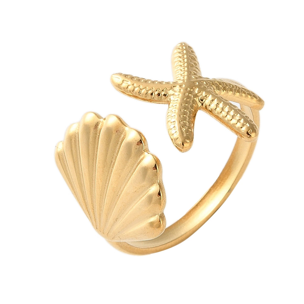 Bague thème plage étoile de mer  acier inoxydable