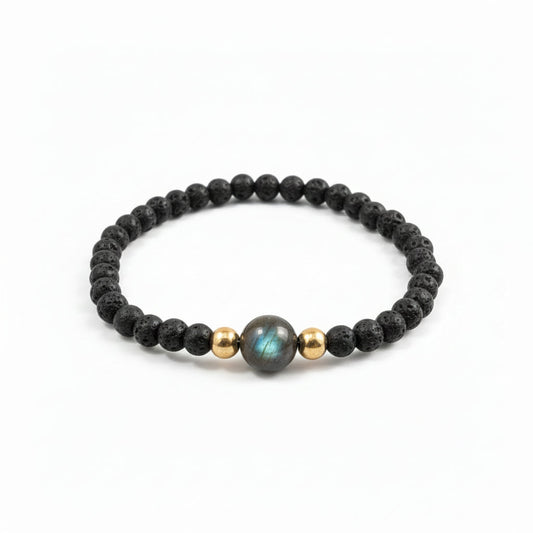 Bracelet - Trou de fer - Labradorite - Pierre de lave