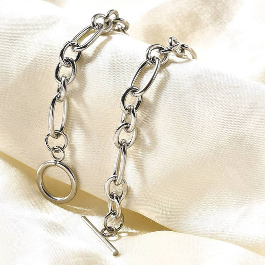 Bracelet acier inoxydable argent duo de maille fermoir en T