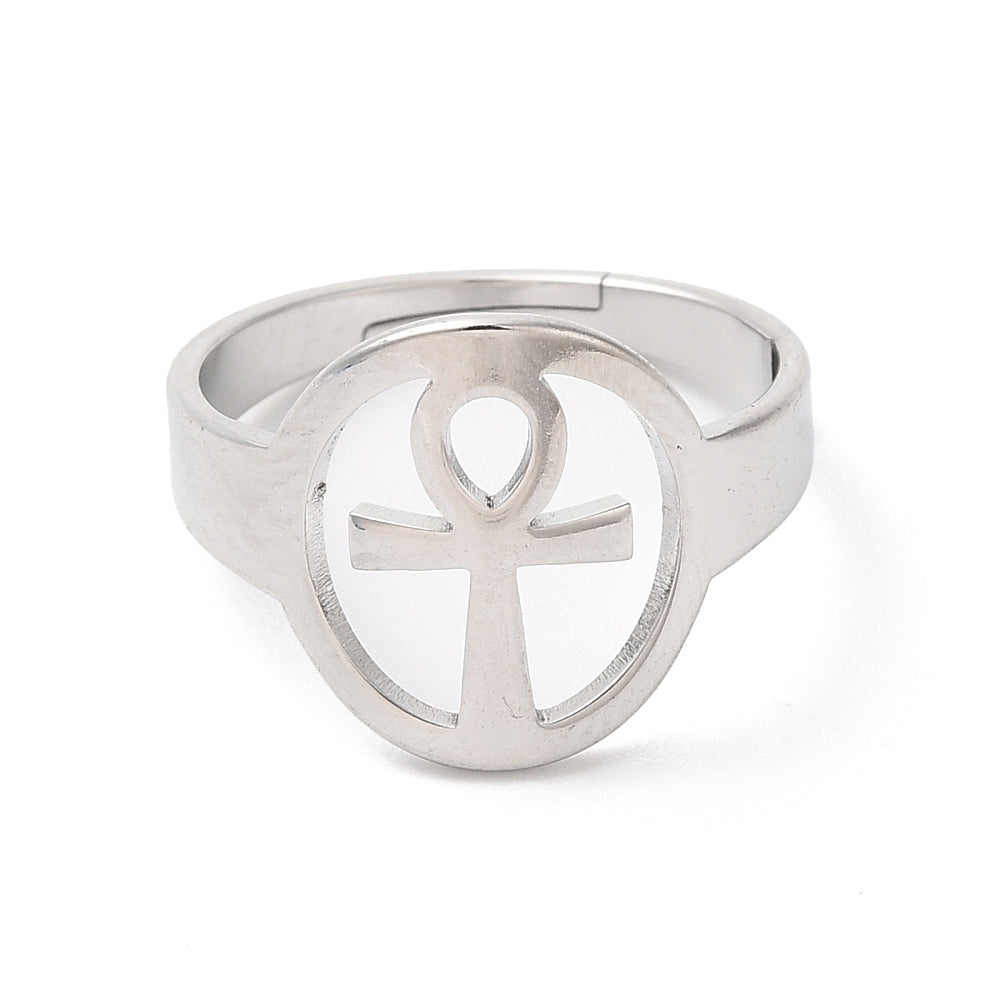 Bague croix de Ankh relief en acier inoxydable