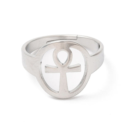 Bague croix de Ankh relief en acier inoxydable