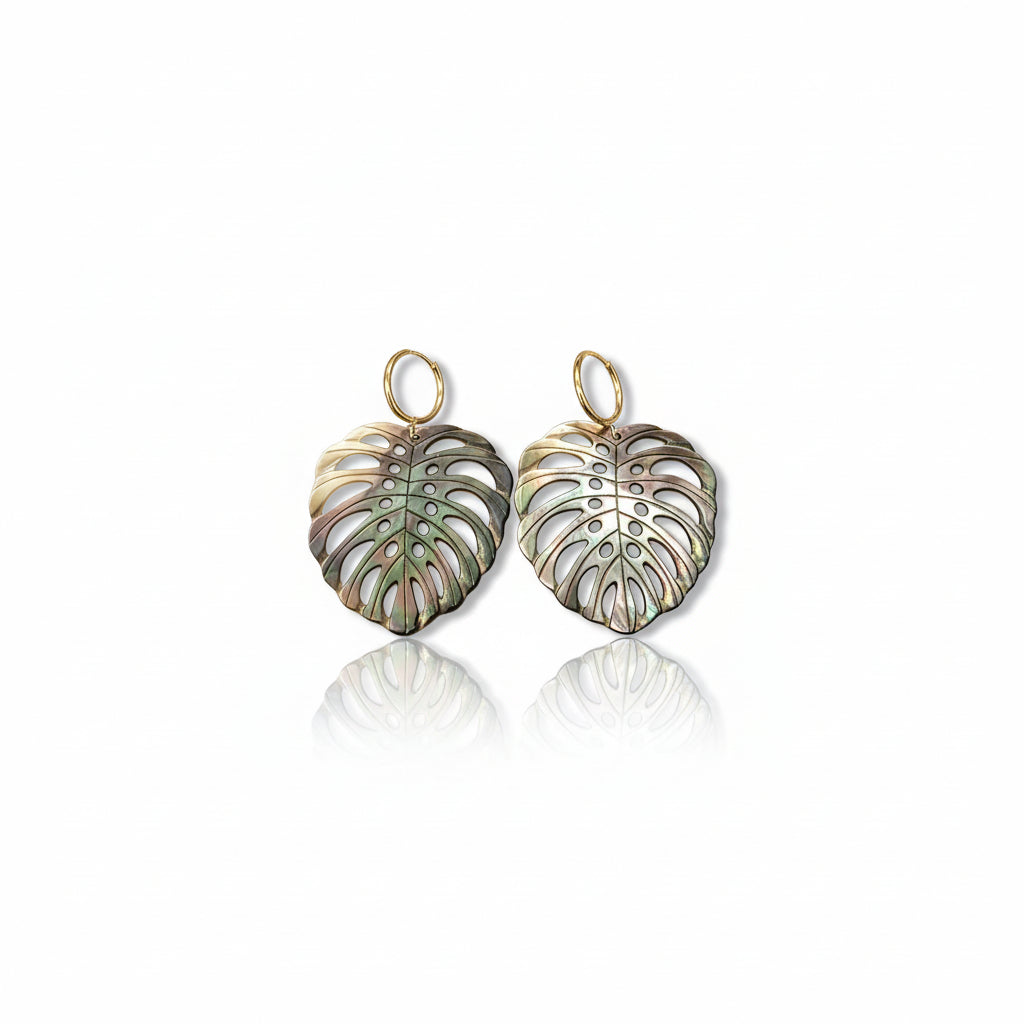 Boucle d'oreille - monstera nacre