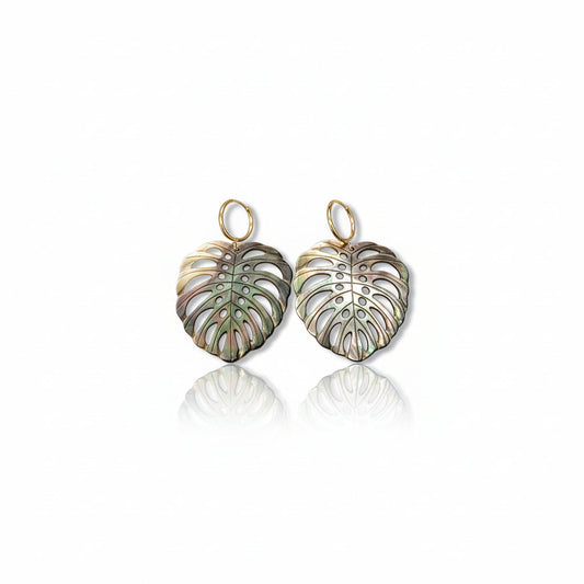 Boucle d'oreille - monstera nacre