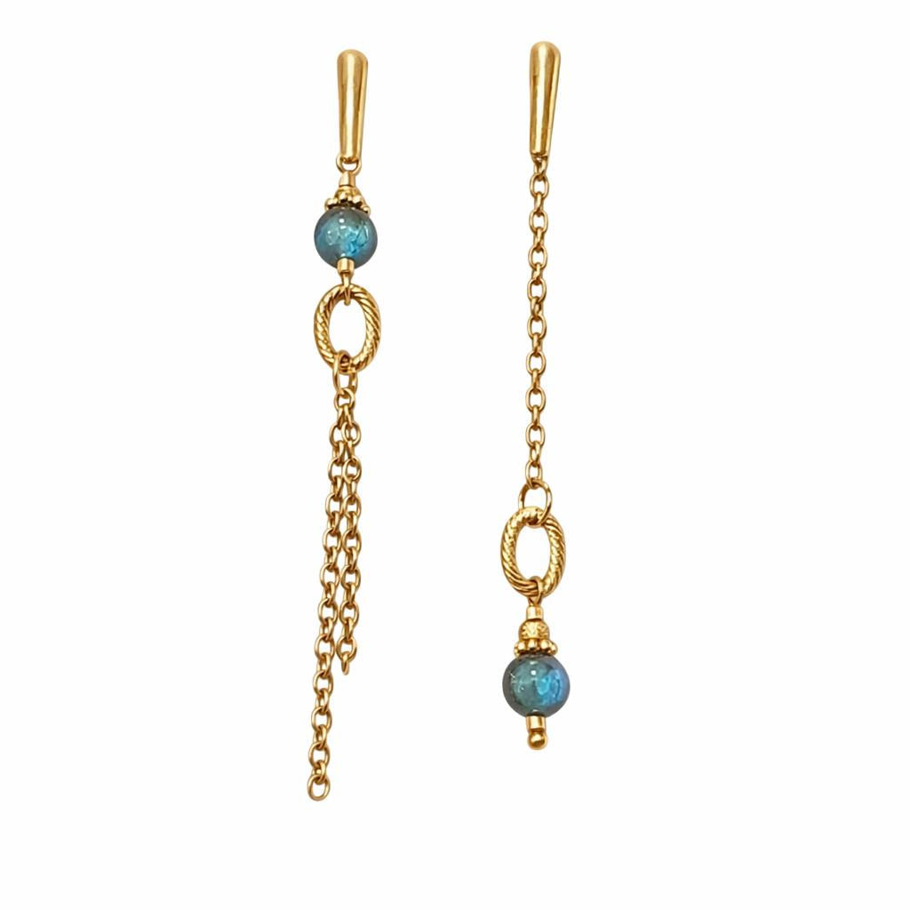 Boucle d'oreille asymétrique - Trou de fer - Labradorite