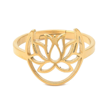 Lotus et lune bague acier inoxydable