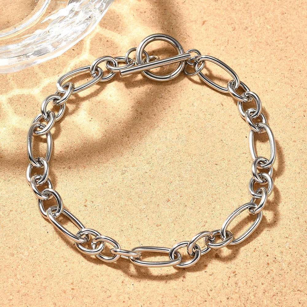 Bracelet acier inoxydable argent duo de maille fermoir en T