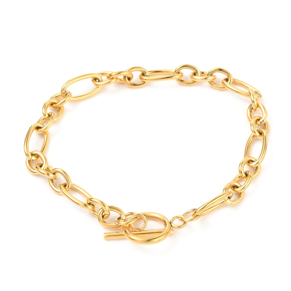 Bracelet acier inoxydable or duo de maille fermoir en T