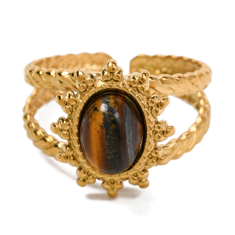 Bague manchette soleil et pierre naturelle