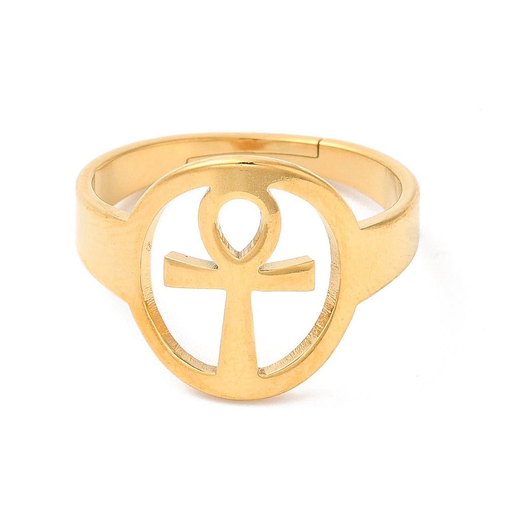 Bague croix de Ankh relief en acier inoxydable