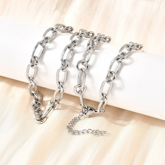 Collier acier inoxydable maille ovale argenté