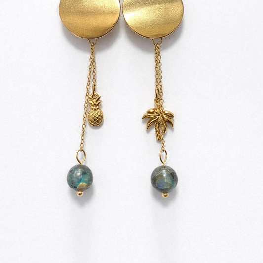 Boucle d'oreille asymétrique - Trou de fer - Labradorite | Tropical