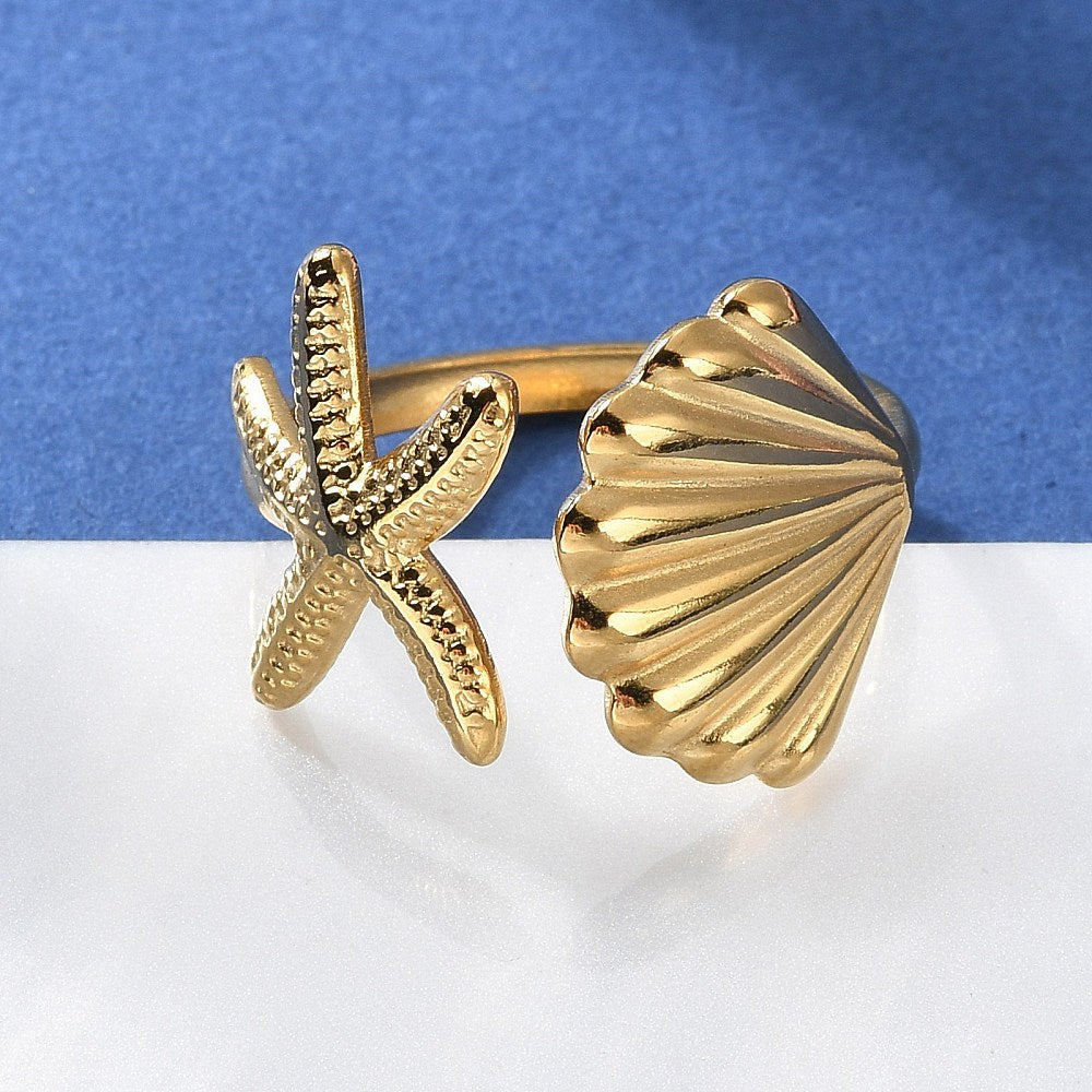 Bague thème plage étoile de mer  acier inoxydable