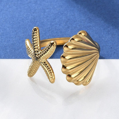 Bague thème plage étoile de mer  acier inoxydable