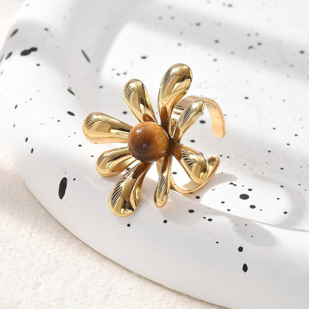 Bague fleur oeil de tigre