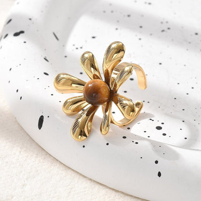 Bague fleur oeil de tigre