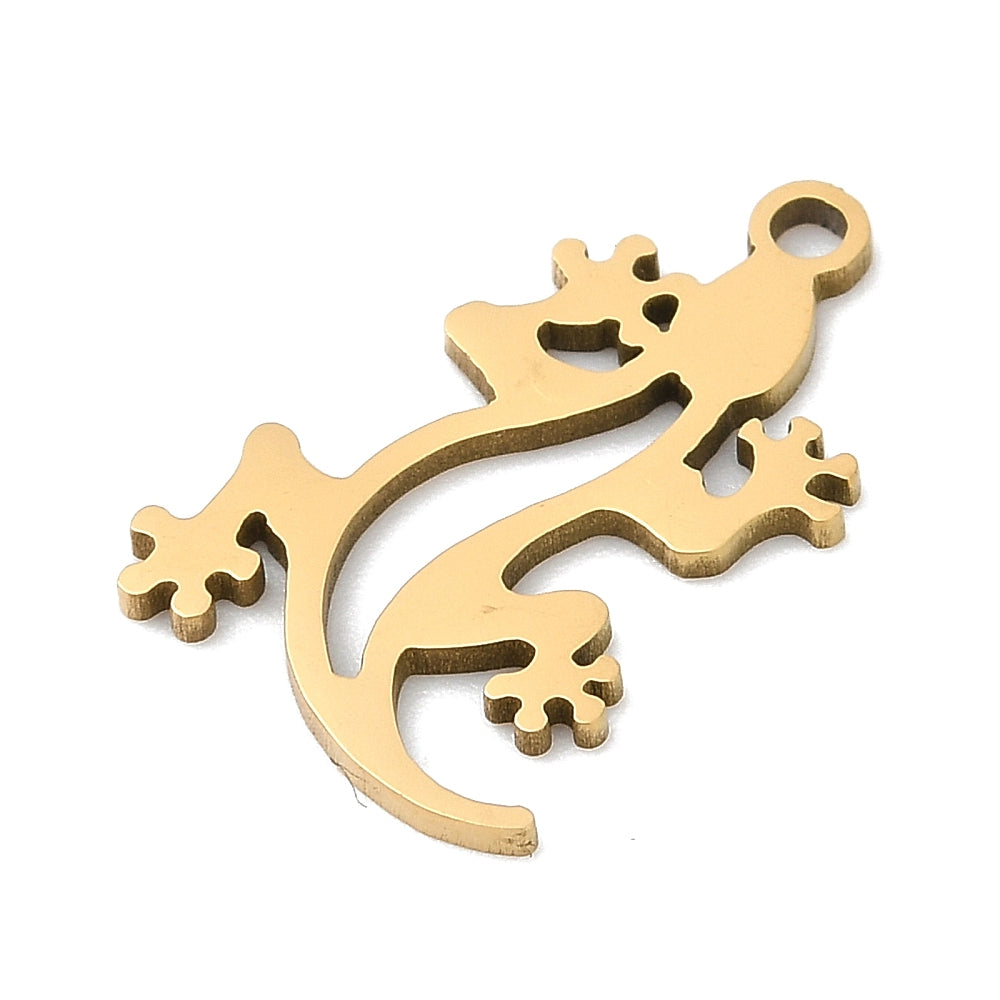 Pendentif gecko acier or