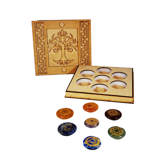 Coffret Arbre de Vie de pierres 7 chakras orné de Cristal de Roche - Bijoux Zen Réunion