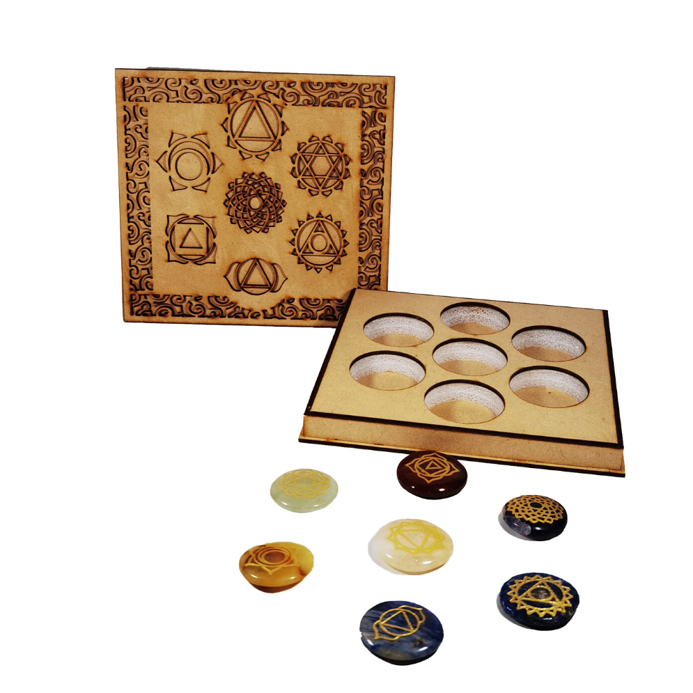 Coffret en bois avec pierres 7 chakras - Bijoux Zen Réunion