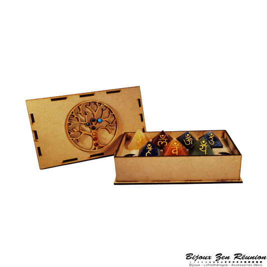 Coffret pierres pyramides 7 chakras - Bijoux Zen Réunion