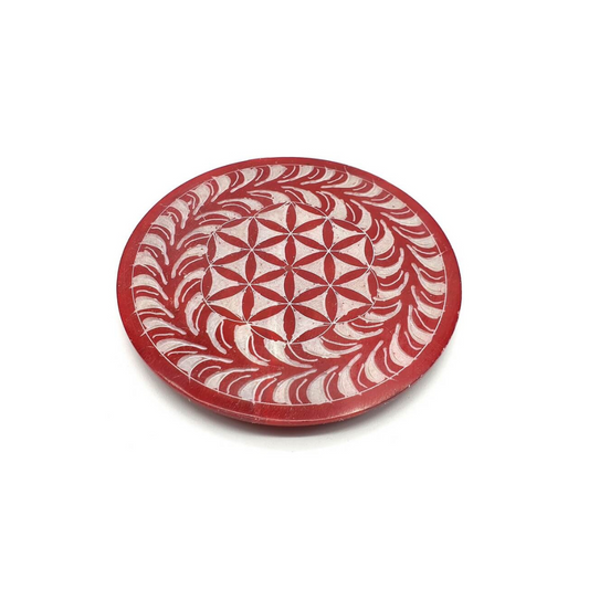 Porte-Encens Pierre Rond Fleur de Vie Rouge 10cm