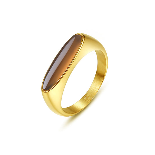 BAGUE FINE OR AGATE MARRON