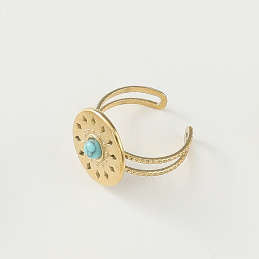 AZTEKA BAGUE RONDE AVEC TURQUOISE