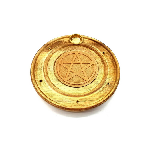 Porte-Encens Bois Rond Pentagramme 10cm