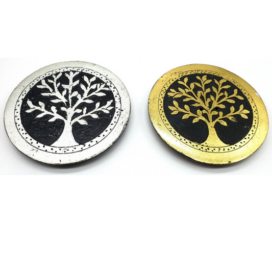 Porte-Encens Pierre Rond Arbre de Vie Argent / Doré 10cm