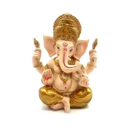 Statue Resine Ganesh Beige/Dore 14cm