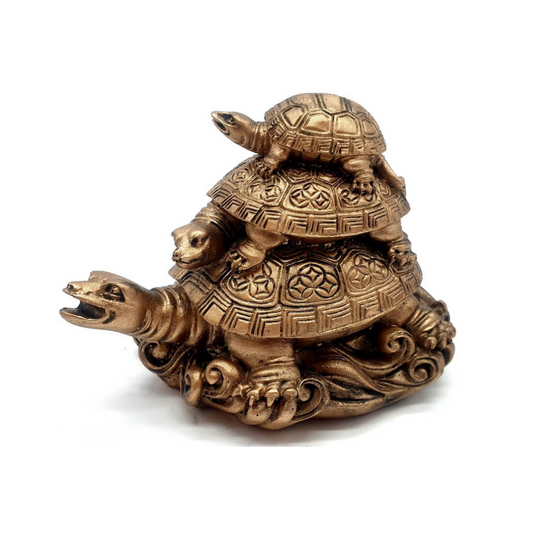 Statue Resine Tortues de la Prosperite Bronze 8cm