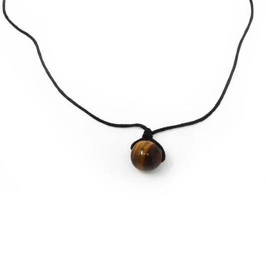 Collier en cordon ciré avec perle d'oeil-de-tigre - Bijoux zen Réunion