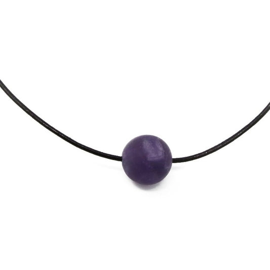 Collier cordon cuir avec perle améthyste - Bijoux zen Réunion