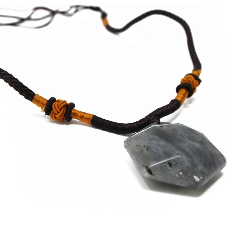Collier labradorite mixte cordon noir - Bijoux zen Réunion 