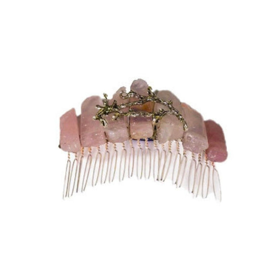 Peigne à Chignon en Quartz Rose - Bijoux Zen Réunion