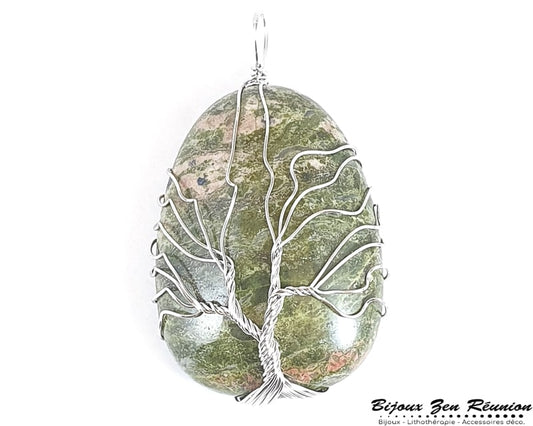 Pendentif arbre de vie en unakite - Bijoux zen Réunion