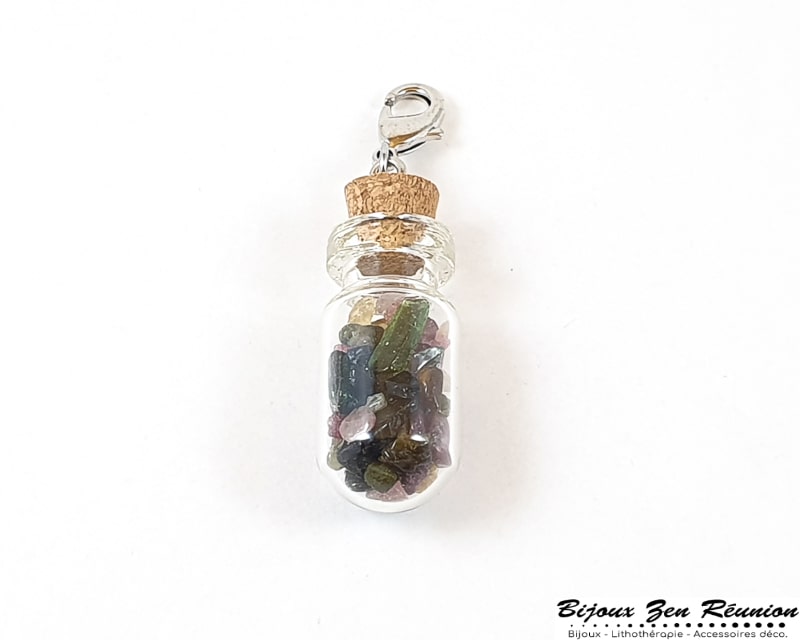 Pendentif bouteille et tourmaline multicolore - Bijoux zen Réunion